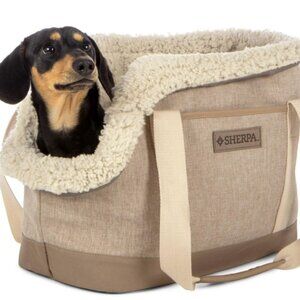 Sherpa Luxe Tote Fashionable Pet Carrier with Plush Drop-in Liner - Tan, Medium